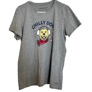 Life is Good Chilly Dog Crusher Tee Women's L Gray Short Sleeve T-Shirt